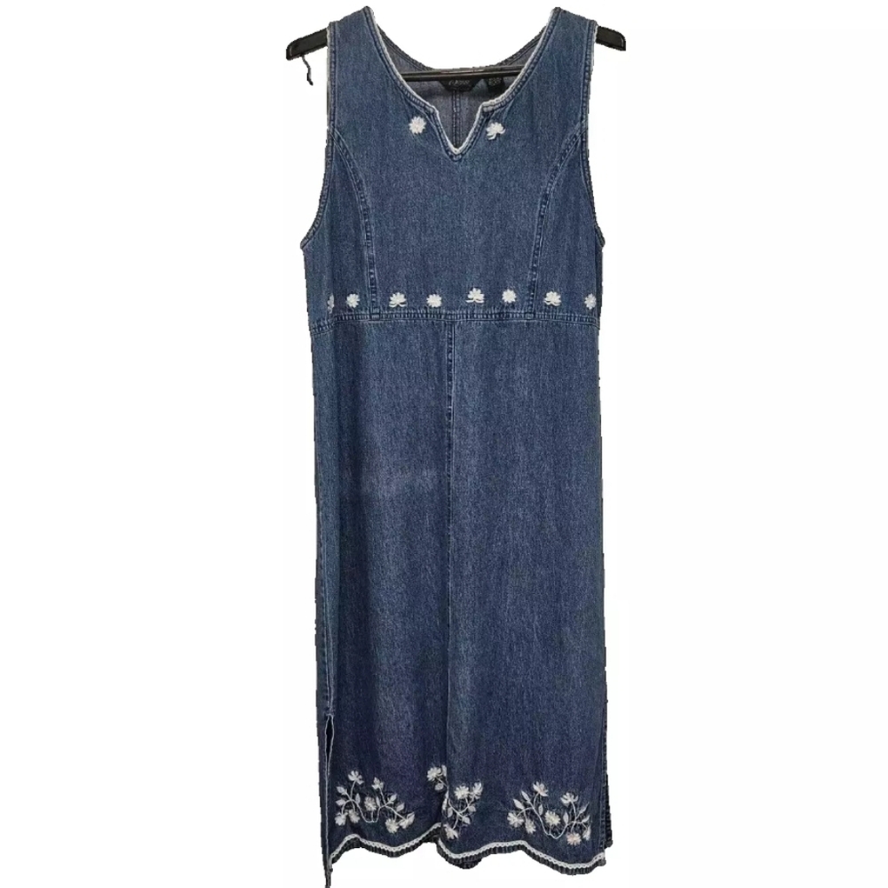 Agapo Vintage Denim Embroidered Sleeveless Dress Jumper Size M Classiccore